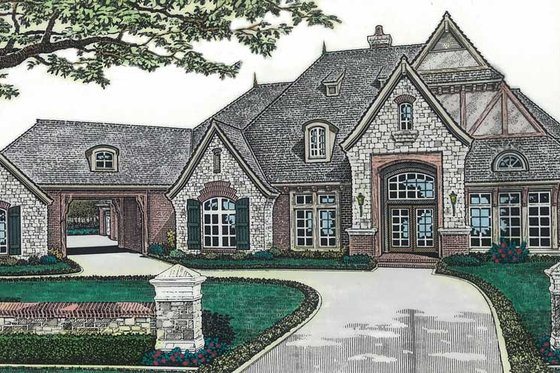 Exterior - Front Elevation for European House Plan #310-349 - 5 bed, 4.5 bath