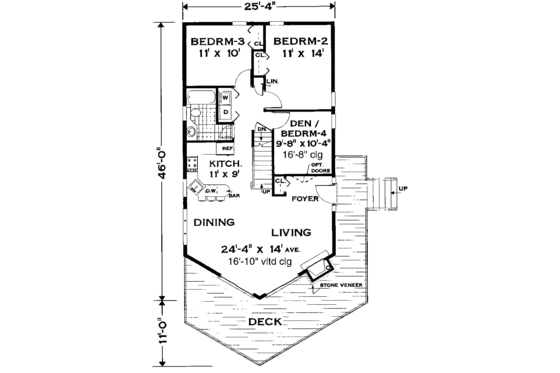 Floor Plan - Main Floor for Cabin House Plan #3-290 - 3 bed, 2 bath