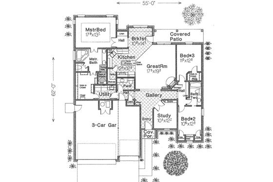 Floor Plan - Main Floor for European House Plan #310-313 - 3 bed, 2.5 bath