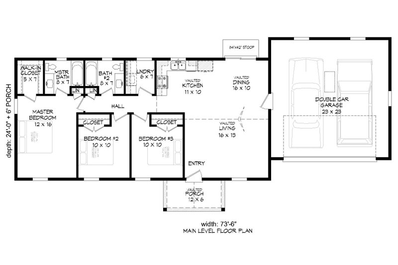 House Design - Floor Plan - Main Floor for Ranch House Plan #932-571 - 3 bed, 2 bath