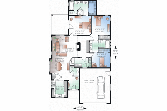 Floor Plan - Main Floor for Mediterranean House Plan #23-2217 - 3 bed, 2.5 bath