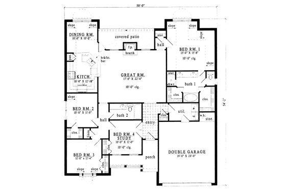 Floor Plan - Main Floor for Traditional House Plan #42-171 - 4 bed, 2 bath