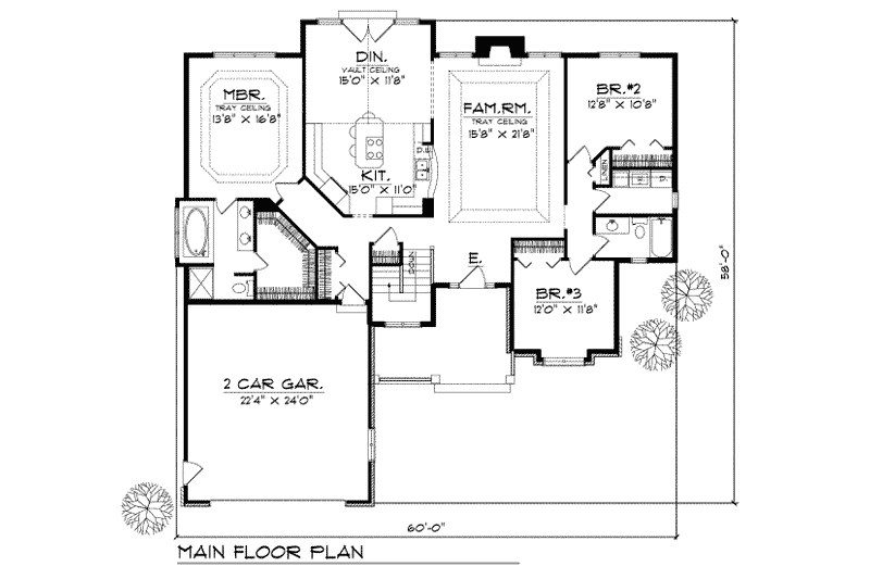 House Blueprint - Floor Plan - Main Floor for Traditional House Plan #70-277 - 3 bed, 2 bath