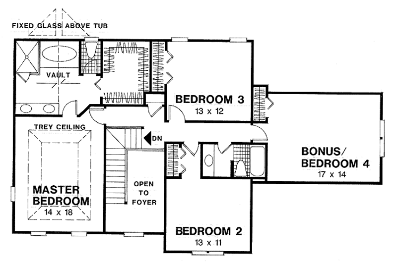 Architectural House Design - Floor Plan - Upper Floor for Colonial House Plan #56-671 - 4 bed, 2.5 bath