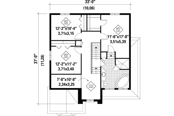 Floor Plan - Upper Floor for European House Plan #25-4668 - 3 bed, 1 bath