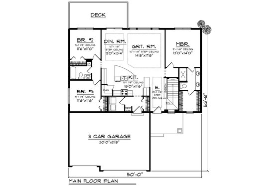 Floor Plan - Main Floor for Ranch House Plan #70-1414 - 3 bed, 2 bath