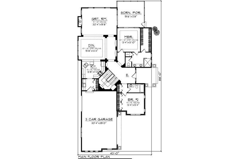 House Design - Floor Plan - Main Floor for Ranch House Plan #70-1030 - 2 bed, 2 bath