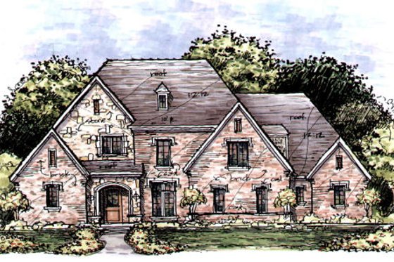 Exterior - Front Elevation for European House Plan #141-324 - 4 bed, 4.5 bath