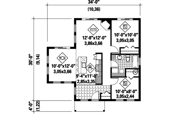 Floor Plan - Main Floor for Contemporary House Plan #25-4382 - 2 bed, 1 bath