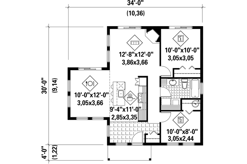 Home Plan - Floor Plan - Main Floor for Contemporary House Plan #25-4382 - 2 bed, 1 bath