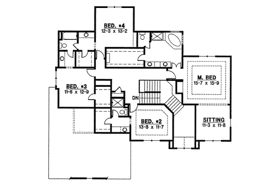 Floor Plan - Upper Floor for European House Plan #67-773 - 4 bed, 3 bath