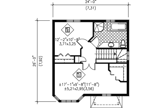 Floor Plan - Upper Floor for Farmhouse House Plan #25-4053 - 2 bed, 1.5 bath