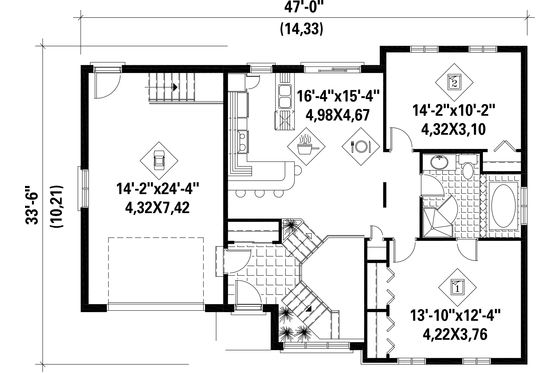 Floor Plan - Main Floor for Ranch House Plan #25-4850 - 3 bed, 2 bath