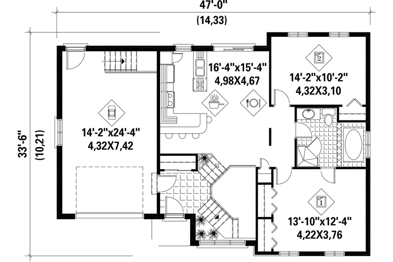 House Blueprint - Floor Plan - Main Floor for Ranch House Plan #25-4850 - 3 bed, 2 bath
