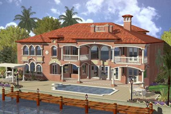 Exterior - Rear Elevation for Mediterranean House Plan #420-192 - 5 bed, 7.5 bath