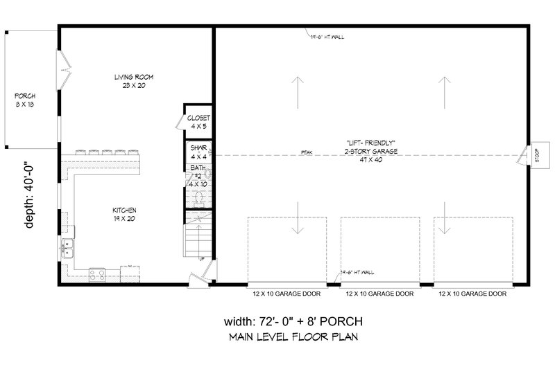 House Blueprint - Floor Plan - Main Floor for Barndominium House Plan #932-1459 - 2 bed, 2.5 bath