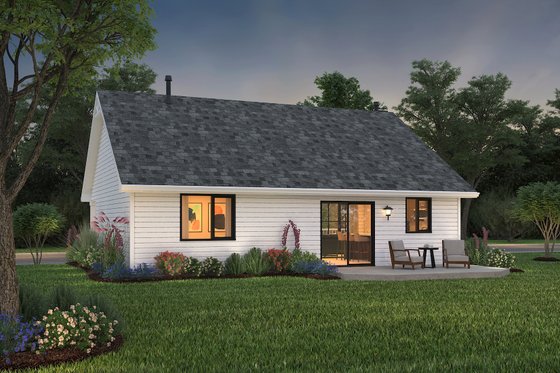 Exterior - Rear Elevation 3 for Ranch House Plan #18-327 - 2 bed, 1 bath