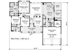 Floor Plan - Main Floor for Craftsman House Plan #51-515 - 3 bed, 2.5 bath