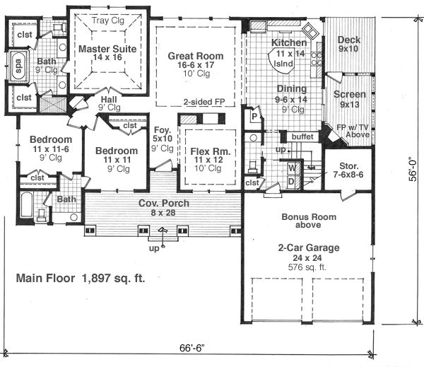 Architectural House Design - Craftsman Floor Plan - Main Floor Plan #51-515