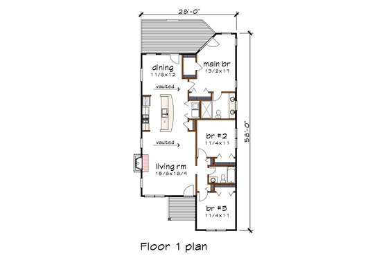 Floor Plan - Main Floor for Modern House Plan #79-292 - 3 bed, 2 bath