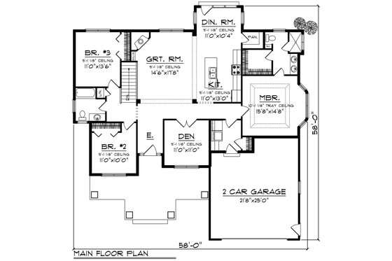 Floor Plan - Main Floor for Craftsman House Plan #70-1267 - 3 bed, 2 bath