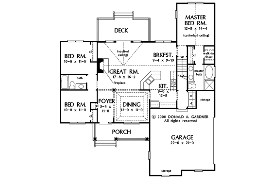 Floor Plan - Main Floor for Ranch House Plan #929-633 - 3 bed, 2 bath