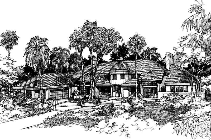 Architectural House Design - Exterior - Front Elevation 3 for Mediterranean House Plan #320-640 - 4 bed, 4.5 bath