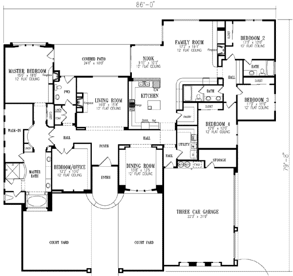 Adobe / Southwestern Floor Plan - Main Floor Plan #1-867