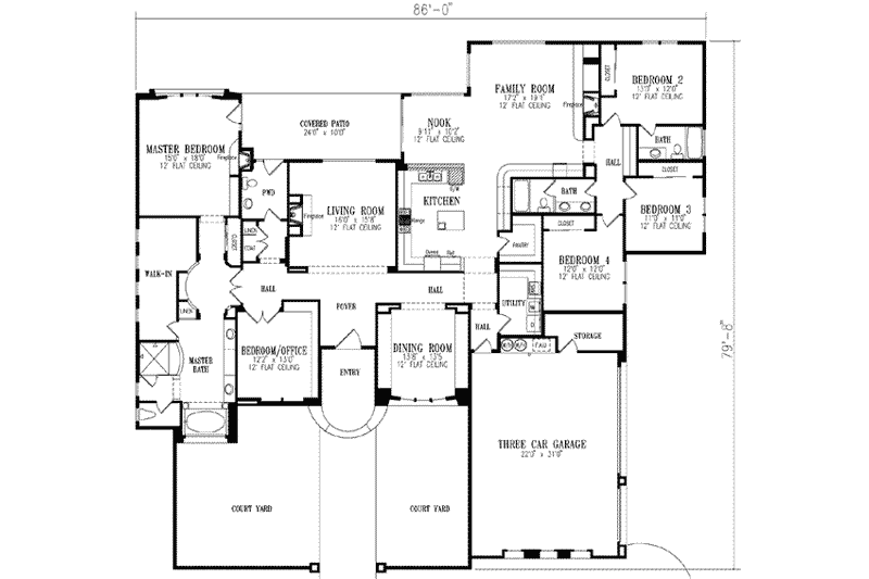 House Plan Design - Floor Plan - Main Floor for Adobe / Southwestern House Plan #1-867 - 5 bed, 3.5 bath