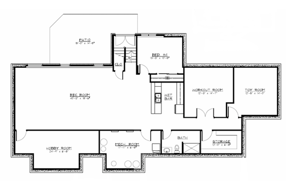 Floor Plan - Lower Floor for European House Plan #1064-1 - 4 bed, 4.5 bath
