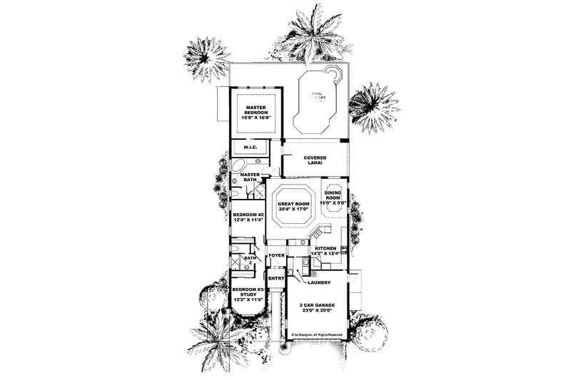 Home Plan - Floor Plan - Main Floor for Mediterranean House Plan #1017-81 - 2 bed, 2 bath