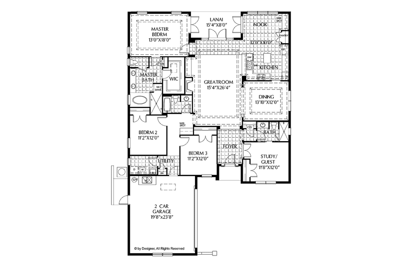 Home Plan - Floor Plan - Main Floor for Contemporary House Plan #999-177 - 3 bed, 3 bath