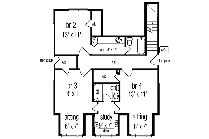 Home Plan - Floor Plan - Upper Floor for Victorian House Plan #45-467 - 4 bed, 3.5 bath