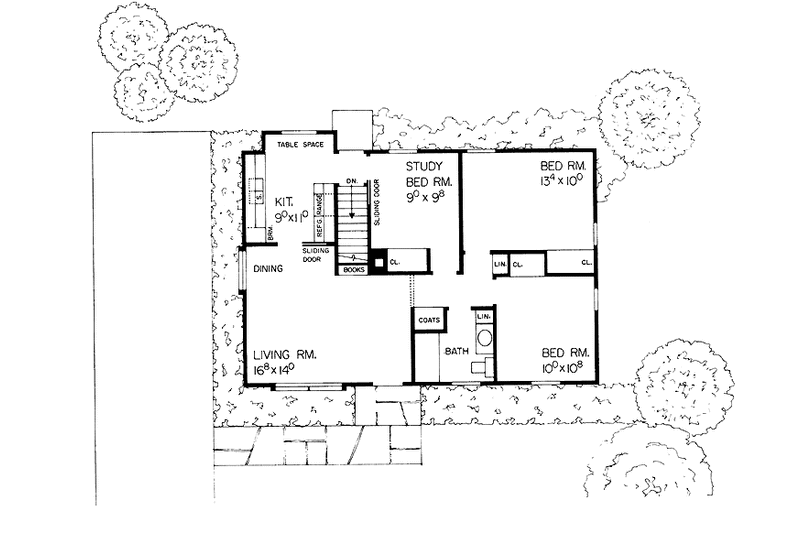 Home Plan - Floor Plan - Main Floor for Colonial House Plan #72-589 - 2 bed, 1 bath