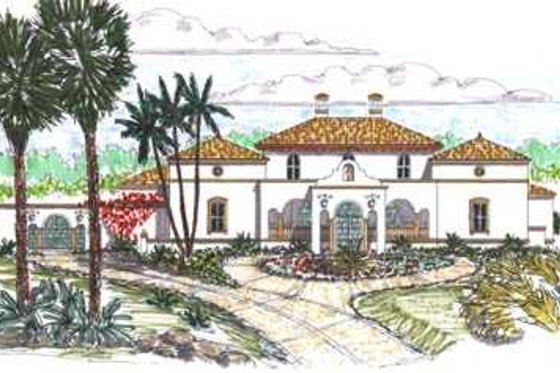 Exterior - Front Elevation for Mediterranean House Plan #76-114 - 4 bed, 4.5 bath