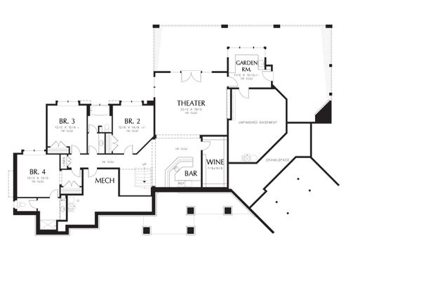 Craftsman Floor Plan - Lower Floor Plan #48-607