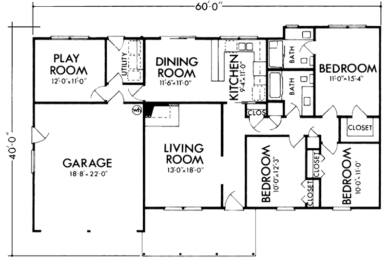 Home Plan - Floor Plan - Main Floor for Country House Plan #320-1283 - 3 bed, 2 bath