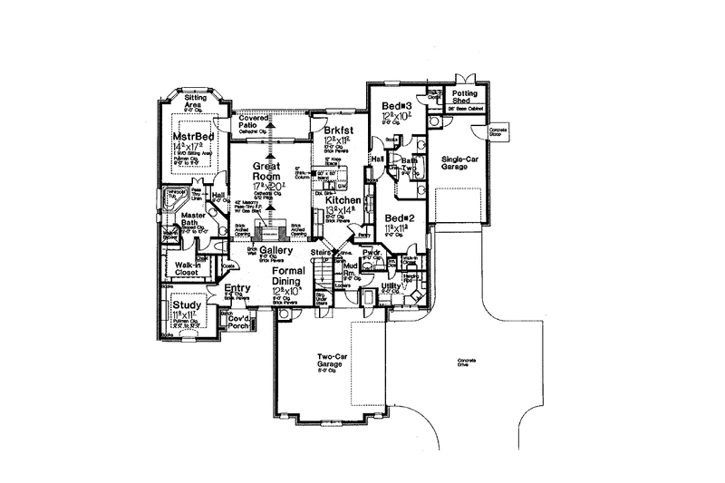 House Design - Floor Plan - Main Floor for Country House Plan #310-1245 - 3 bed, 2.5 bath