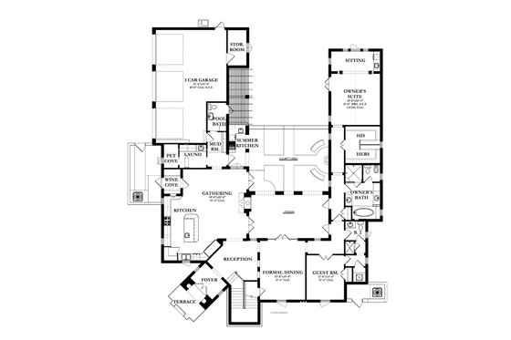 Floor Plan - Main Floor for Mediterranean House Plan #1058-13 - 6 bed, 4.5 bath