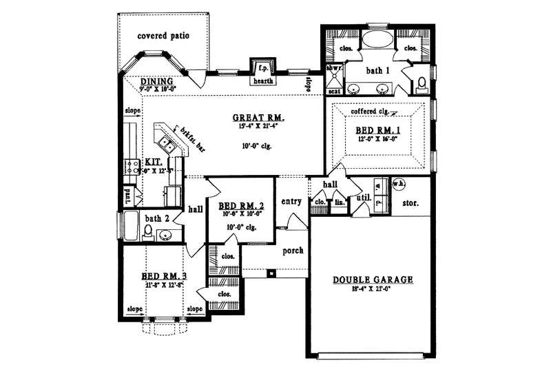 Architectural House Design - Floor Plan - Main Floor for Ranch House Plan #42-564 - 3 bed, 2 bath
