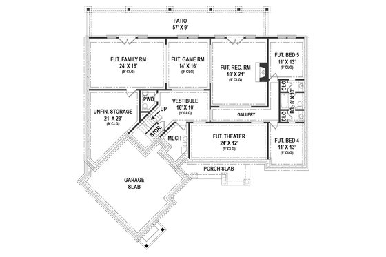Floor Plan - Lower Floor for European House Plan #119-427 - 3 bed, 2.5 bath