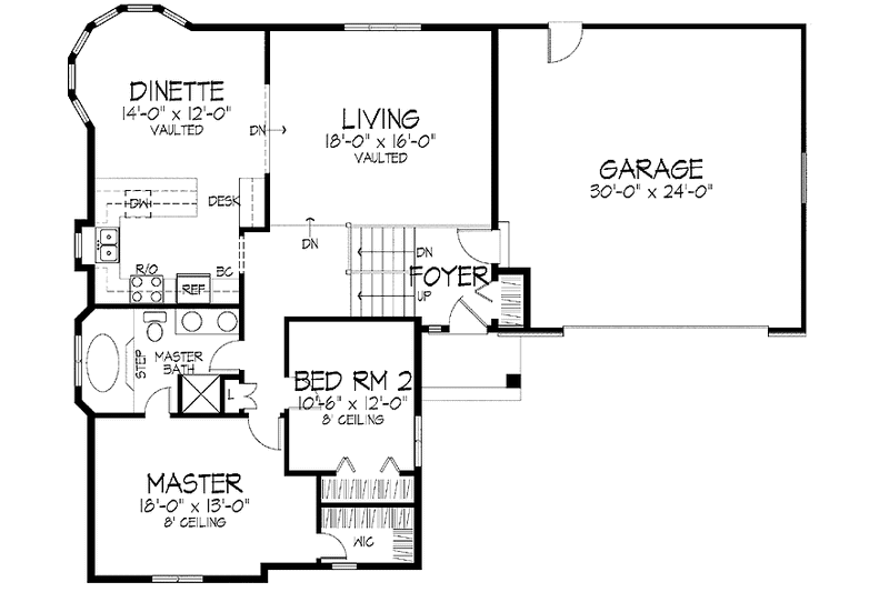 House Blueprint - Floor Plan - Main Floor for Contemporary House Plan #51-796 - 2 bed, 1 bath