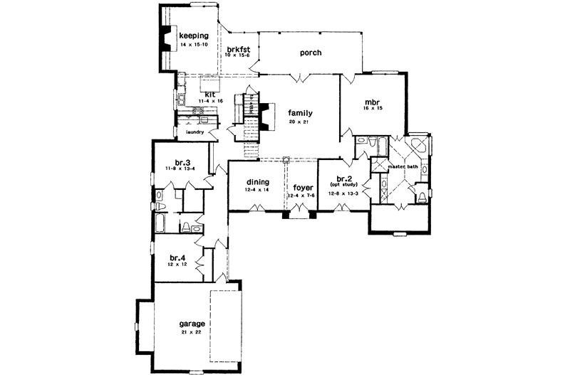 Home Plan - Floor Plan - Main Floor for Country House Plan #301-123 - 4 bed, 3 bath