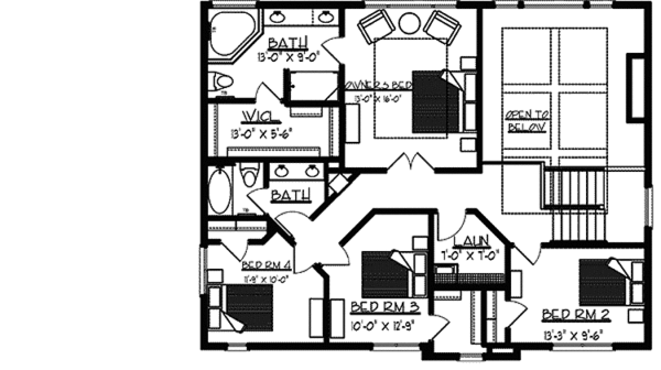 Architectural House Design - Traditional Floor Plan - Upper Floor Plan #320-1477