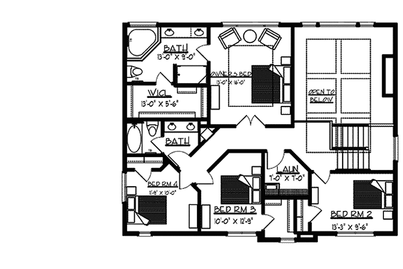 House Blueprint - Floor Plan - Upper Floor for Traditional House Plan #320-1477 - 4 bed, 2.5 bath