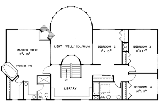 Floor Plan - Upper Floor for European House Plan #60-959 - 4 bed, 3.5 bath