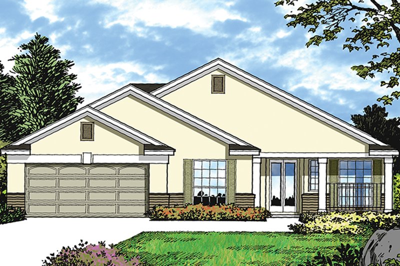 House Blueprint - Exterior - Front Elevation 3 for Mediterranean House Plan #417-851 - 4 bed, 2 bath
