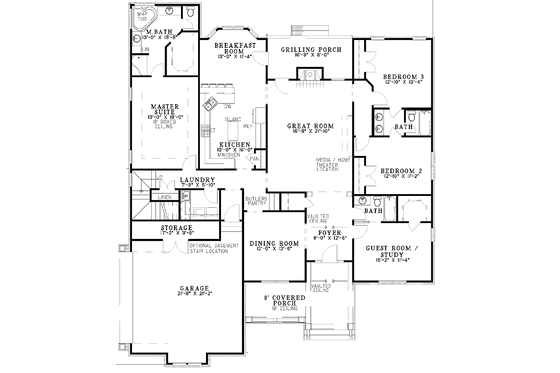 Floor Plan - Main Floor for Country House Plan #17-3097 - 5 bed, 4 bath
