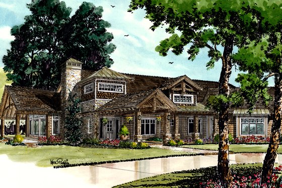 Exterior - Front Elevation 3 for Ranch House Plan #942-32 - 4 bed, 4.5 bath