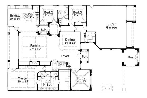 Floor Plan - Main Floor for Mediterranean House Plan #411-165 - 4 bed, 3 bath